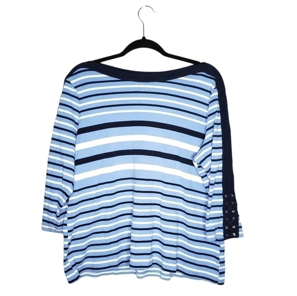 Chaps Lace Up Sleeve Striped Boat Neck Blouse Top - Picture 1 of 4